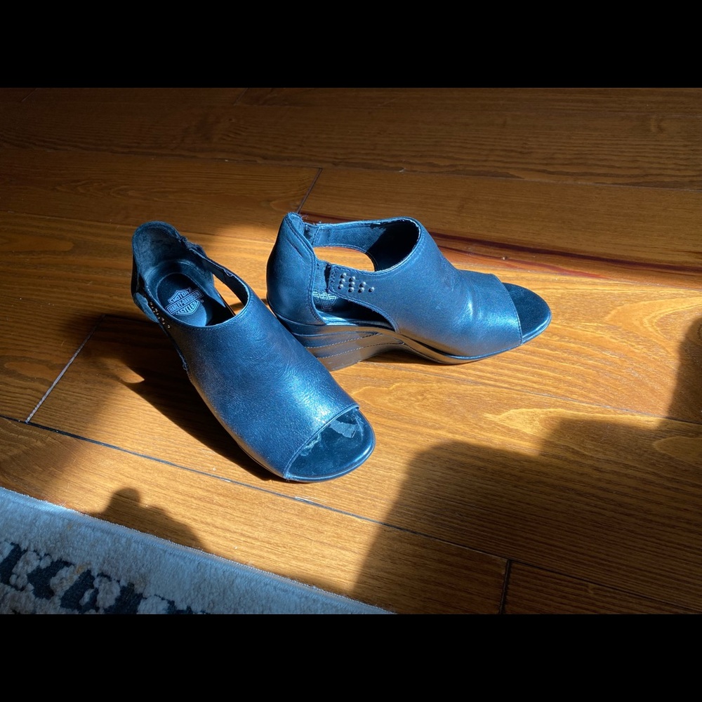 Leather Harley Davidson Wedges